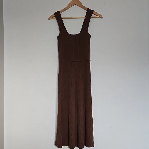 Vince Rib Sweetheart-Neck Camisole Dress Sleeveless A-line Hazelnut Brown S - Picture 3 of 10